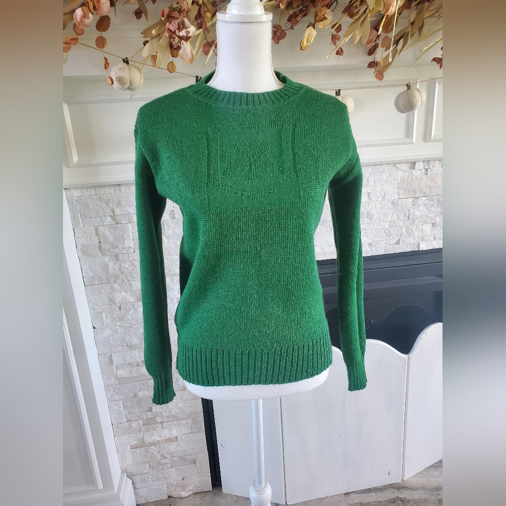 Vintage Green wool Blarney Brand Clover Sweater, small